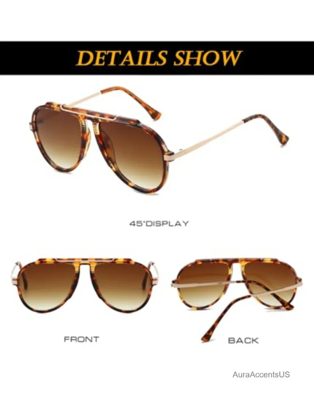 Oversized Retro Aviator Sunglasses 70s Trendy Gold Metal Pilot Shades